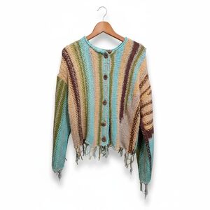 Free People Multicolor Fringe Baja Knit Cardigan